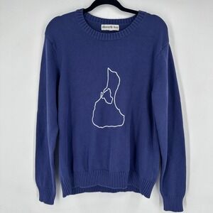 Ellsworth + Ivey Navy Blue Sweater Nantucket Embroidery Crew Neck Women's Size L